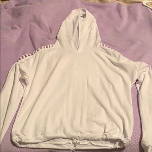 white open shoulder hoodie